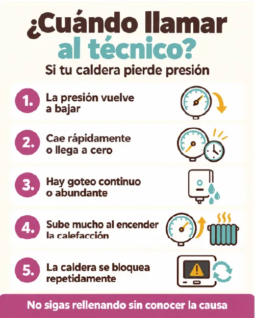 Cuando llamar al tecnico - caldera pierde presion - infografia